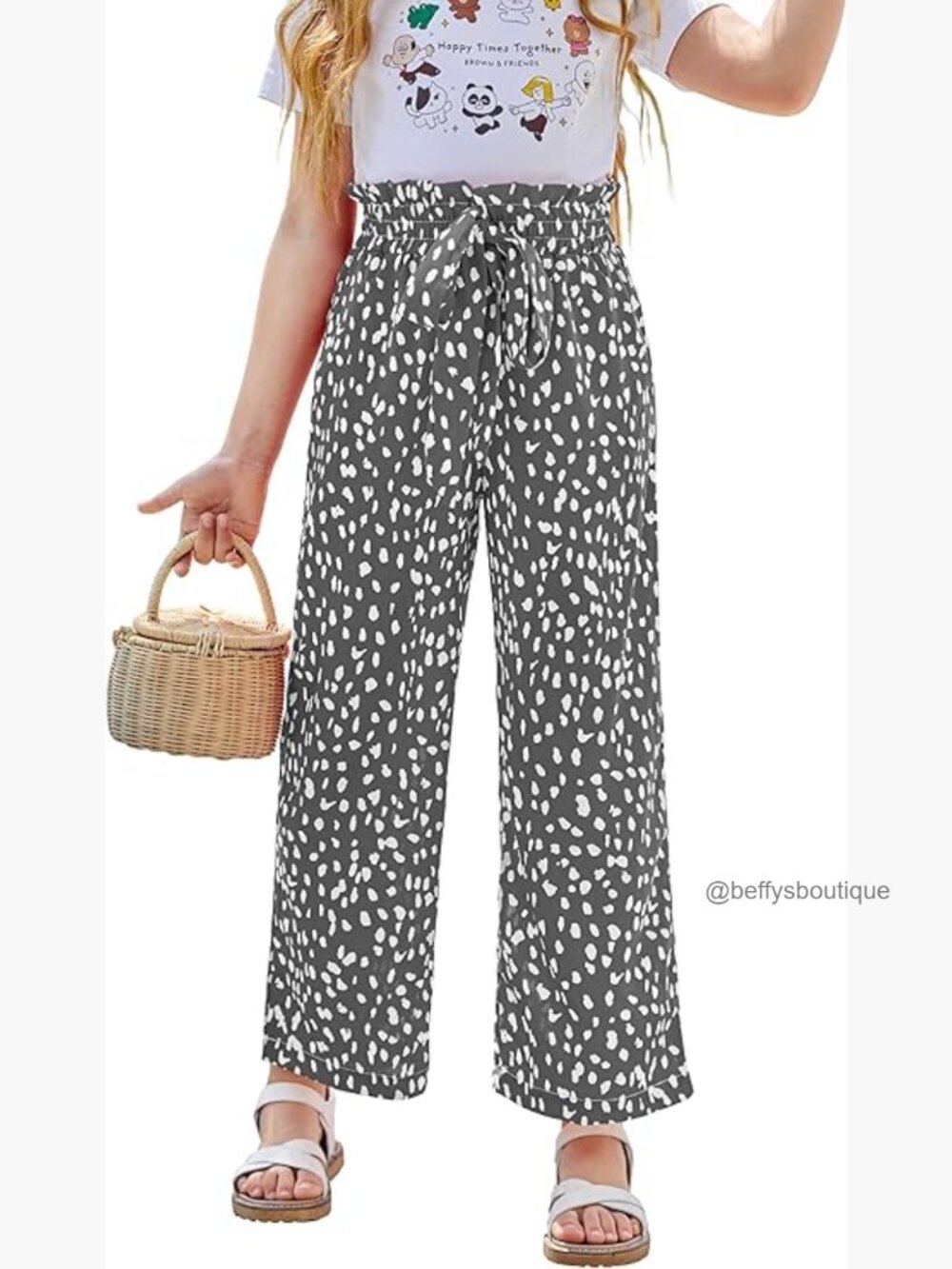 Girls Wide Leg Pants with Pockets High Waisted Belted Lounge Trousers